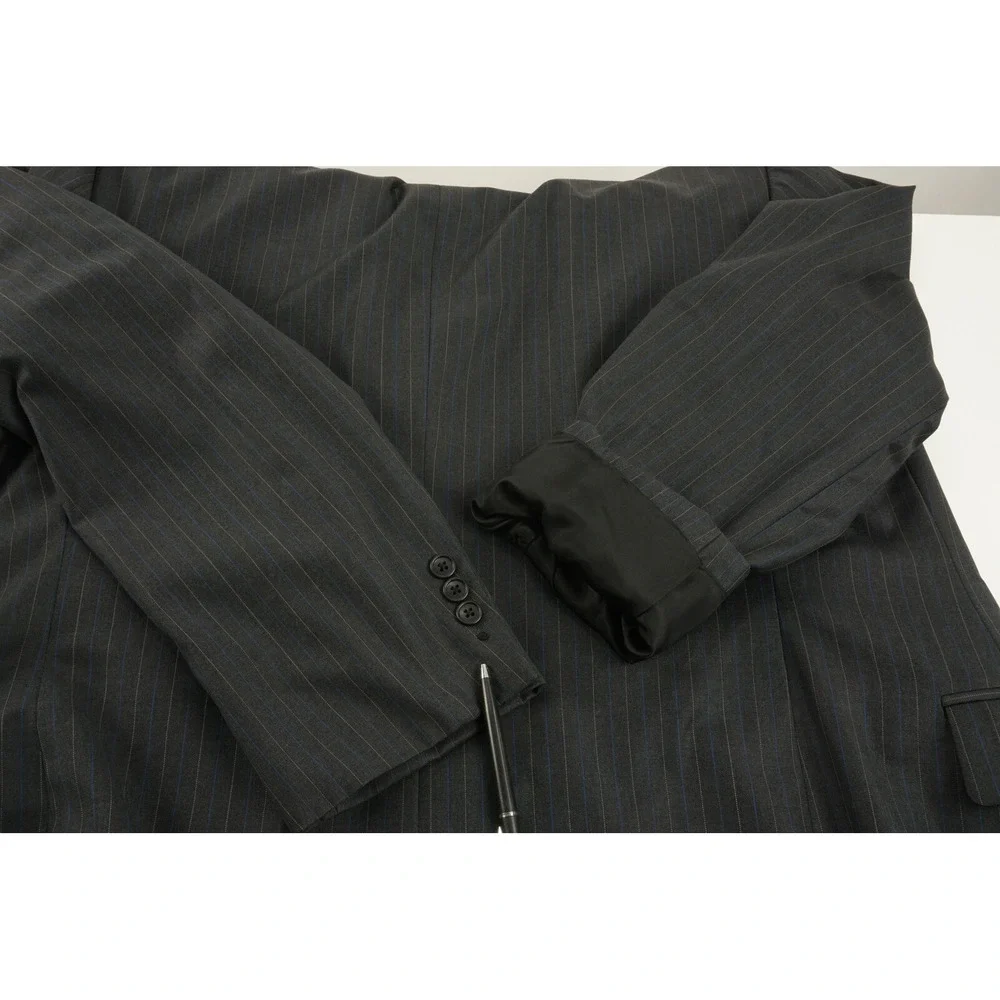 Ermenegildo‎ Zegna 15 Microns Men's 44R Charcoal Gray Blue Stripe Lined Blazer